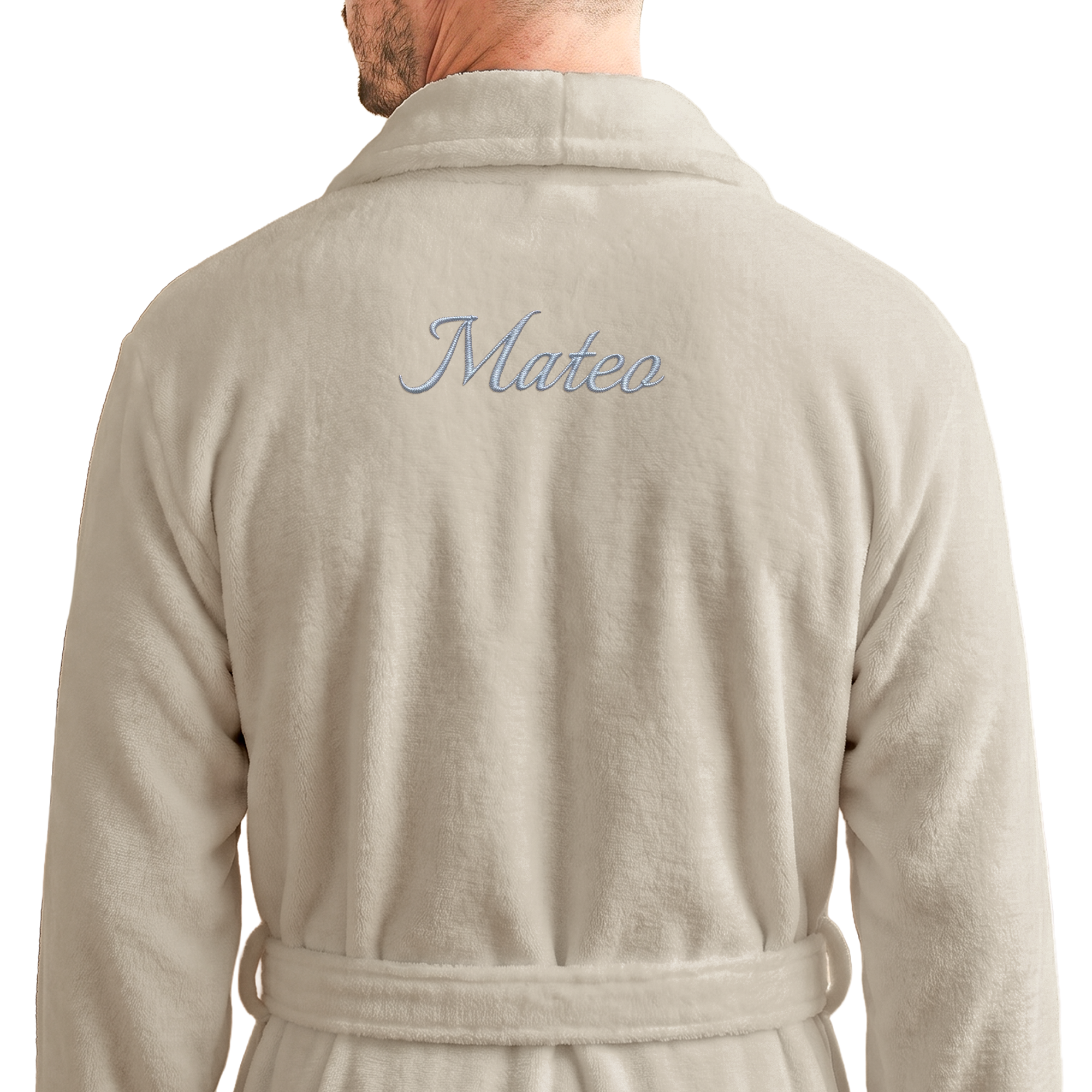 Personalised Fleece Bathrobe for Men - Embroidered - Beige - S/M