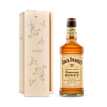 Jack Daniels Honey whisky in engraved case