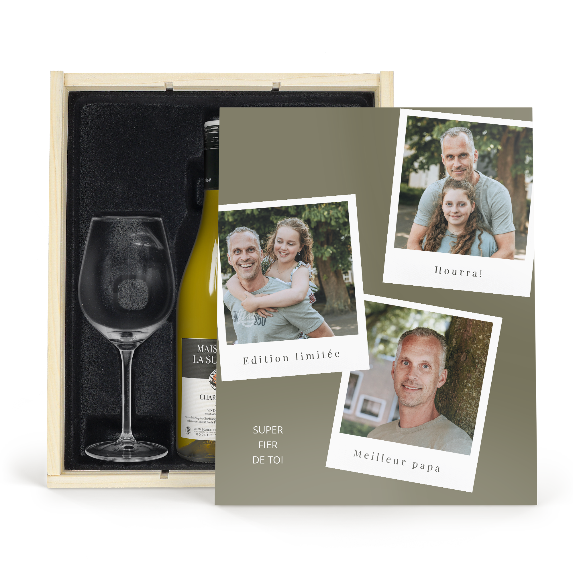 Coffret vin blanc avec 2 verres - Maison de la Surprise Chardonnay - Couvercle imprimé