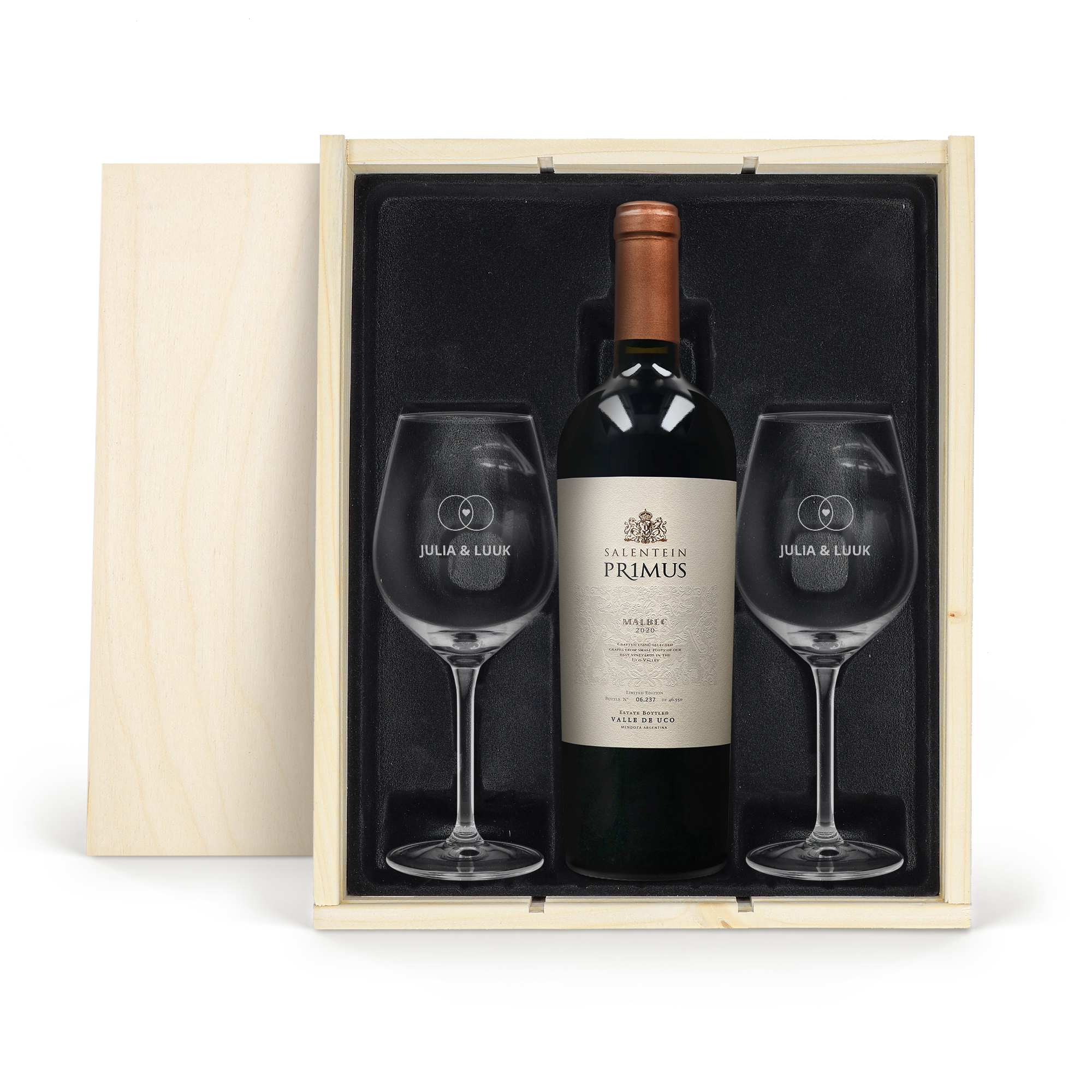 Wijnpakket met glas - Salentein Primus Malbec (Gegraveerde glazen)