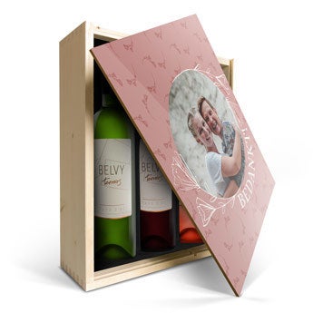 Wijnpakket in bedrukte kist - Belvy - Wit, rood en rosé