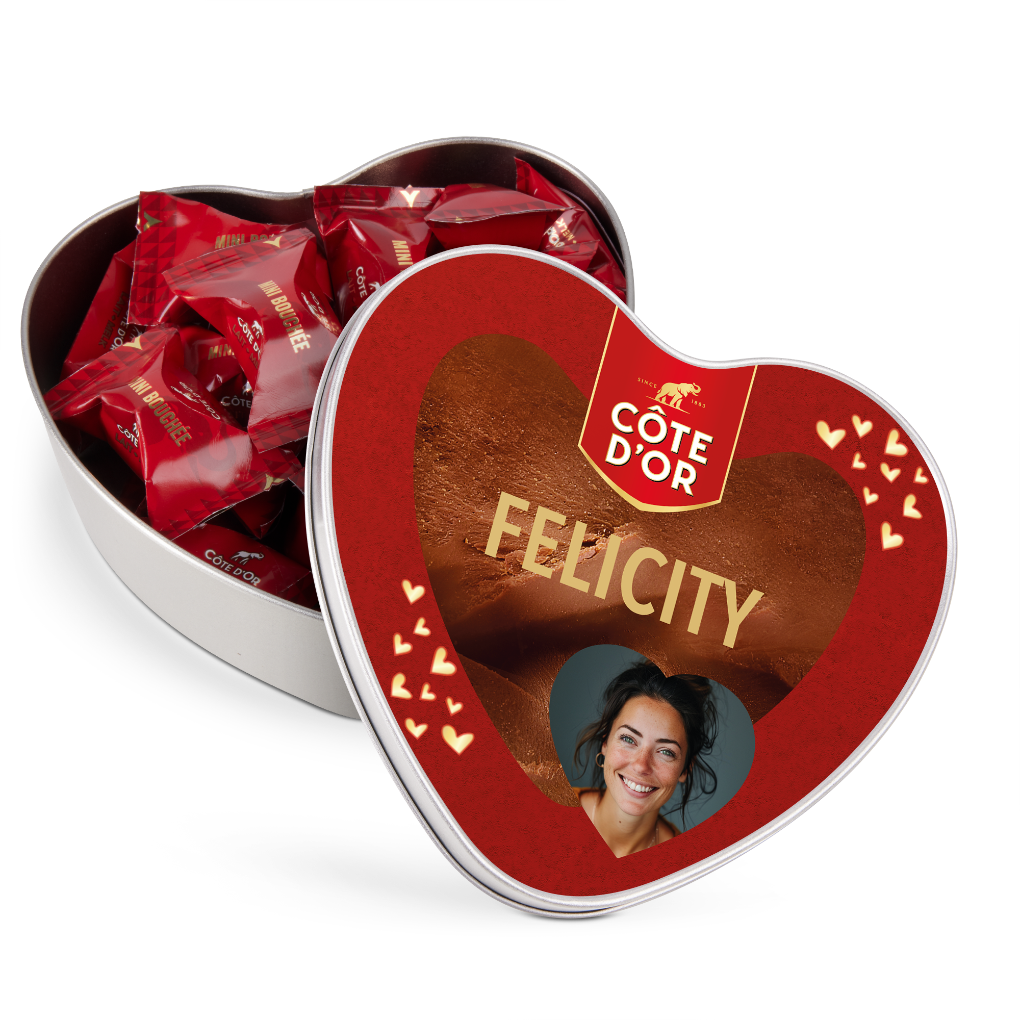Personalised gift tin - Heart - Côte d’Or Mini Bouchée Chocolate Box