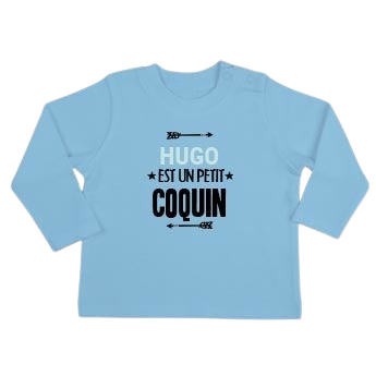T-shirt bébé personnalisé - Manches longues - Bleu ciel - 50/56