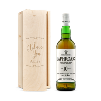 Laphroaig 10 Years  whisky i personlig träväska
