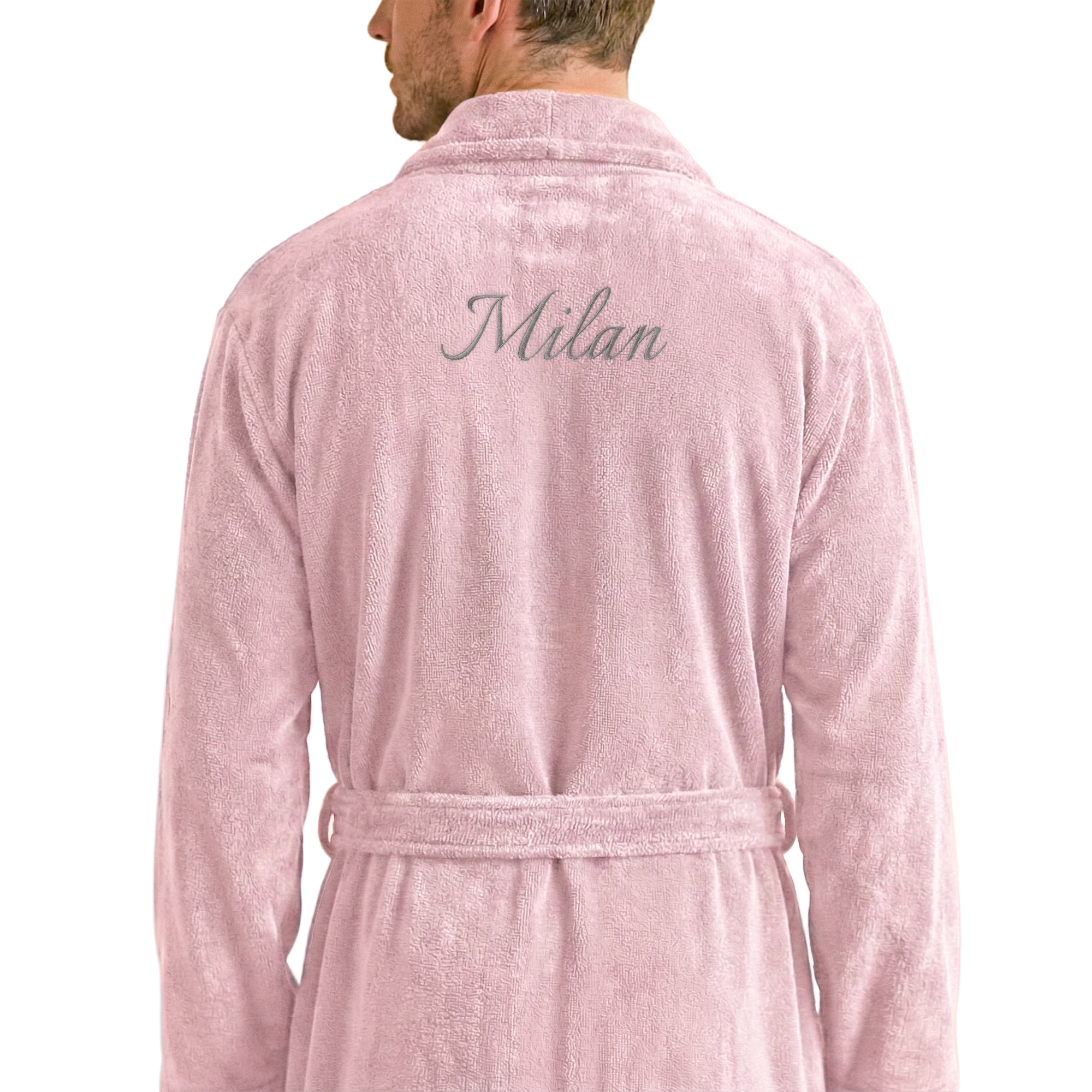 Herren-Frottee-Bademantel - Mit Namen - Rosa - L/XL