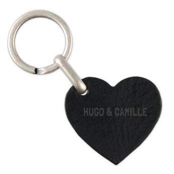 Porte-clé prénom en cuir - Coeur - Noir