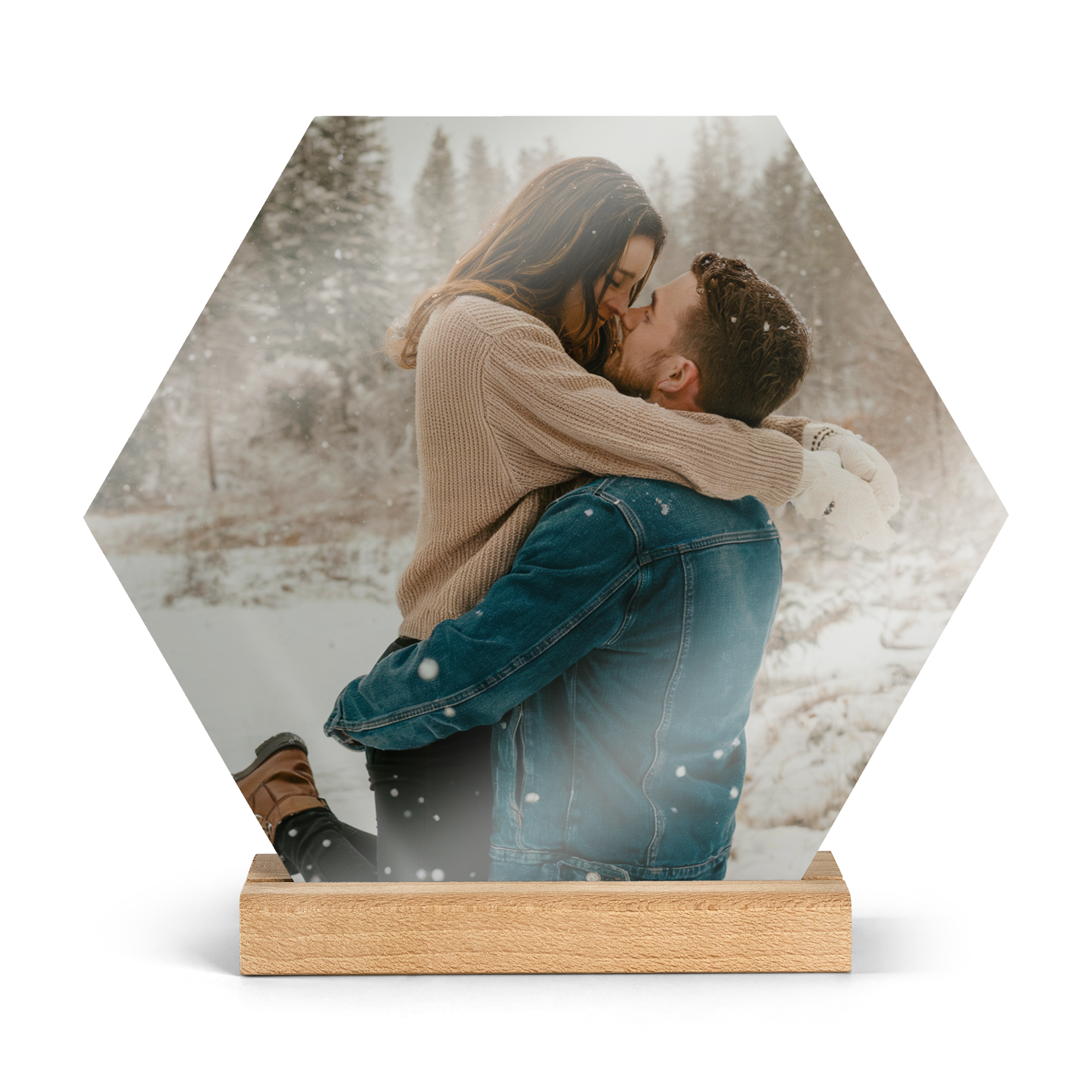 Carreau photo en bois imprimé avec support - Hexagone