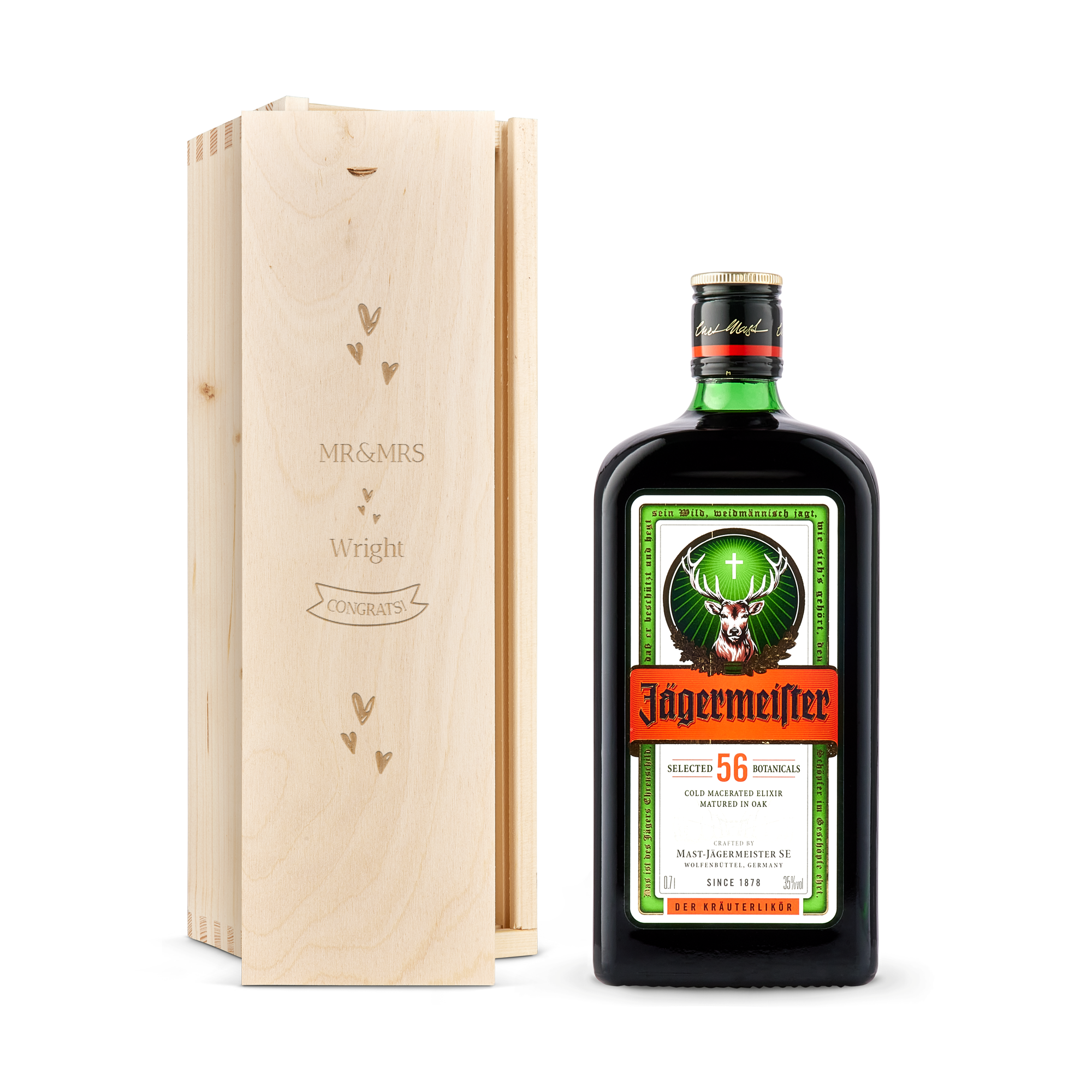 Personalised Jagermeister Liqueur Gift - Wooden Case