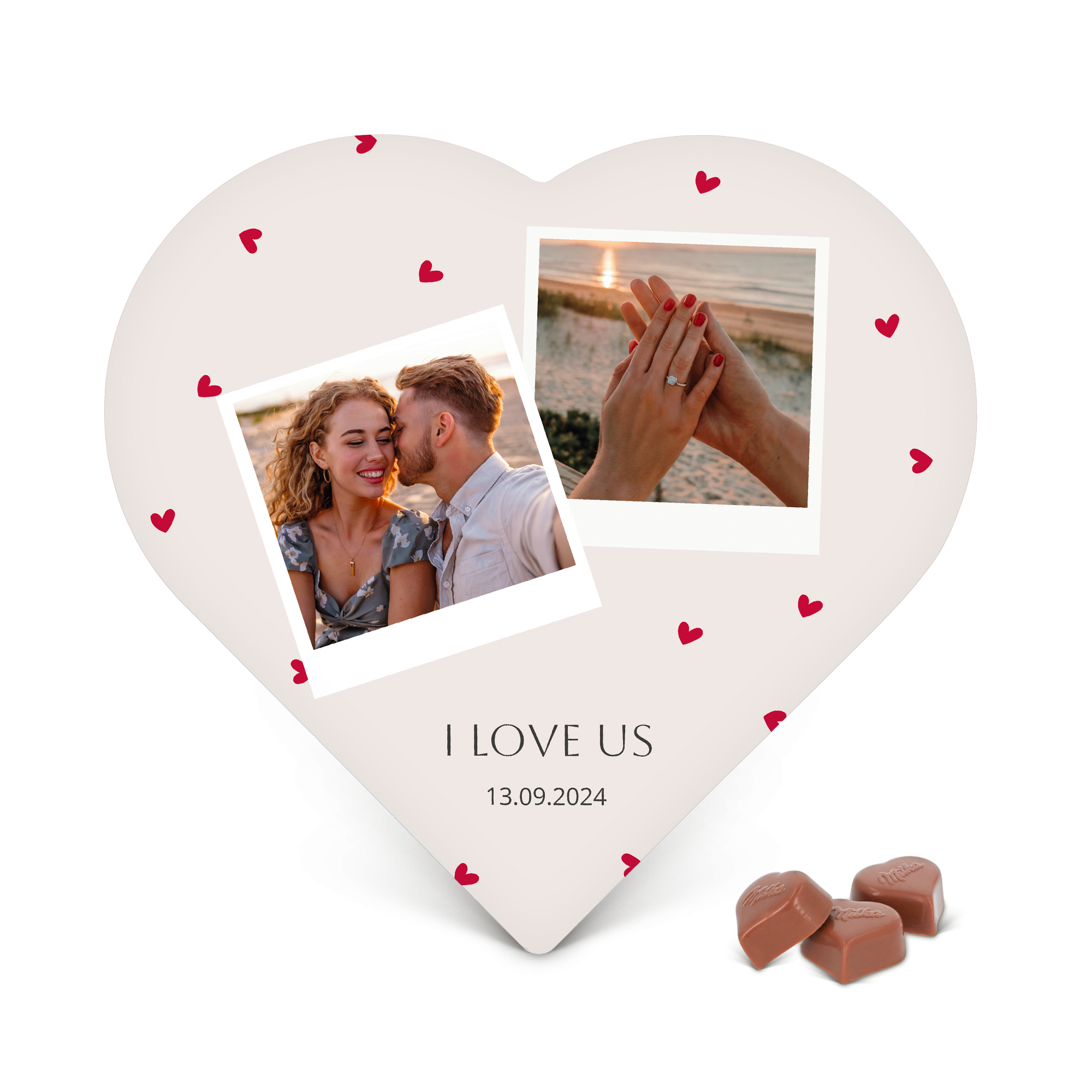 Personalised  heart shaped chocolate box with Milka pralines