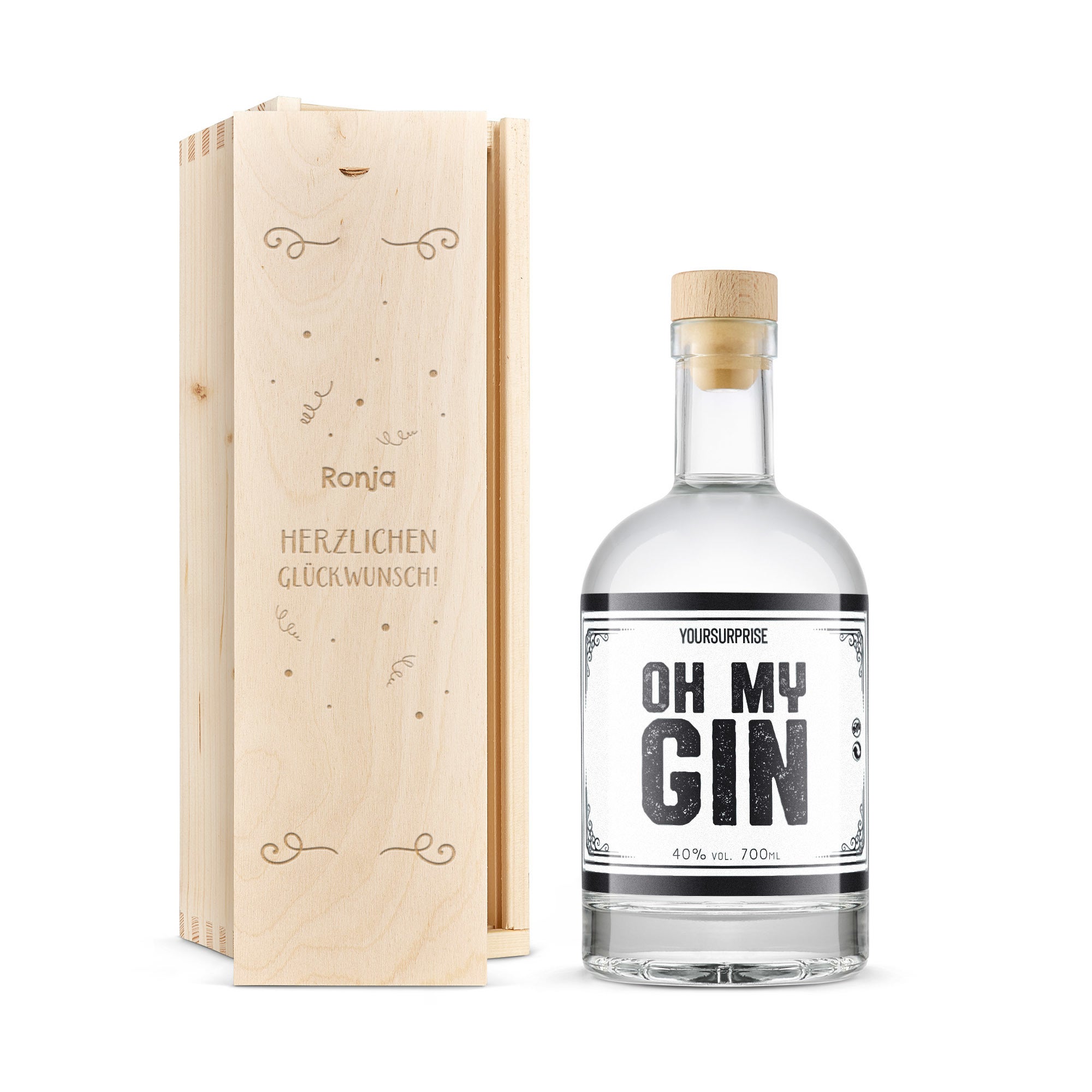 Gin personalisieren – Gingeschenkset mit gravierter Holzkiste - YourSurprise Eigenmarke