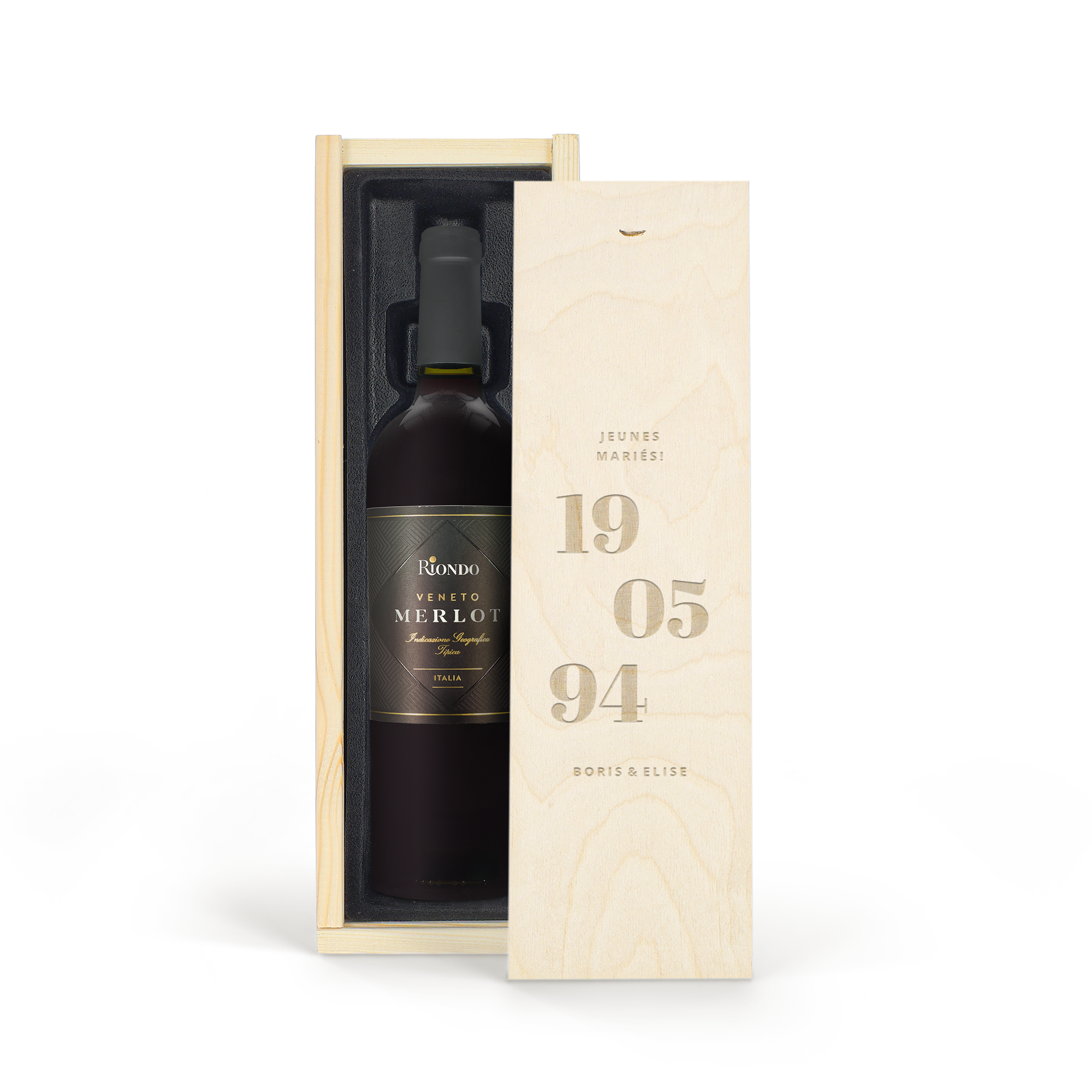 Coffret à vin gravé - Cantine Riondo Merlot