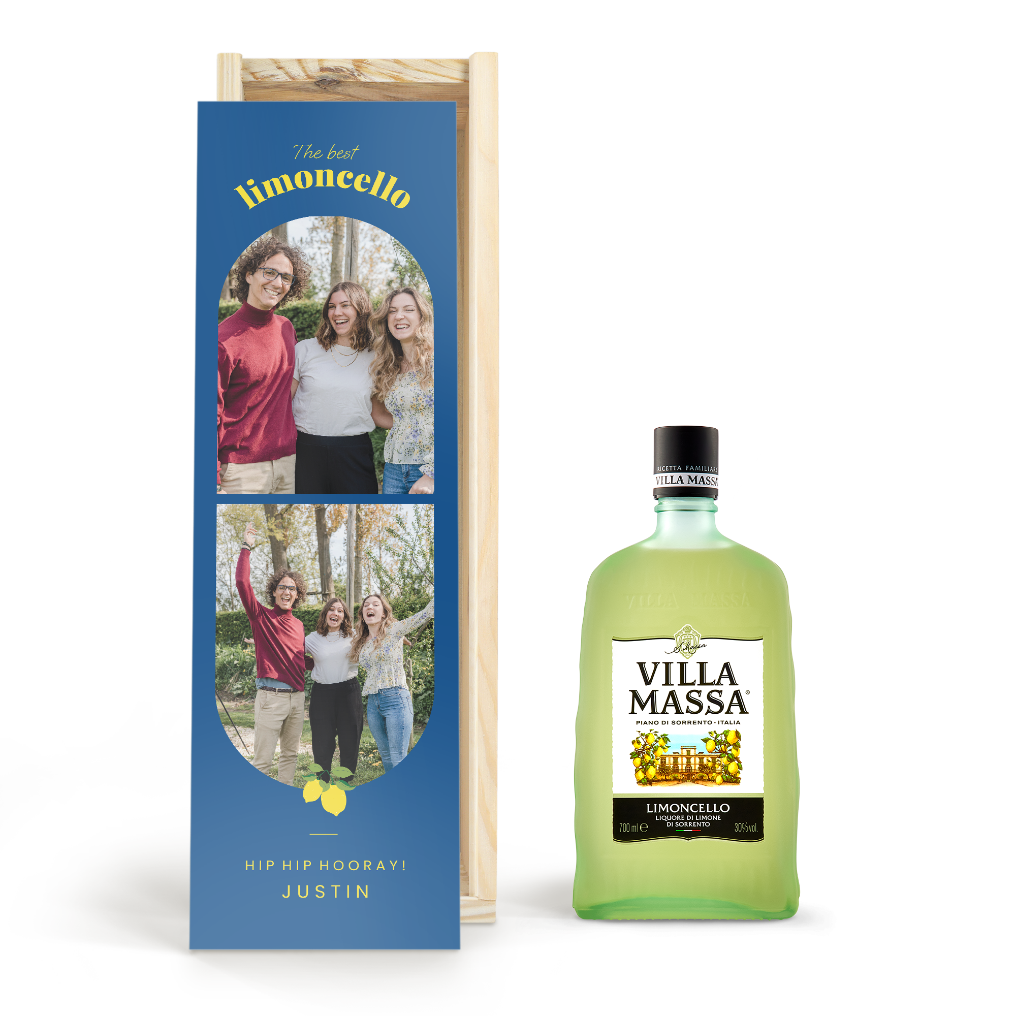 Personalised Limoncello Villa Massa Liqueur Gift - Wooden Case