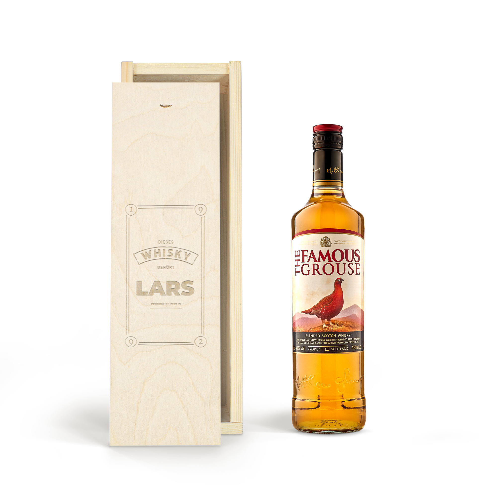 Whisky Famous Grouse - in Holzkiste mit Gravur