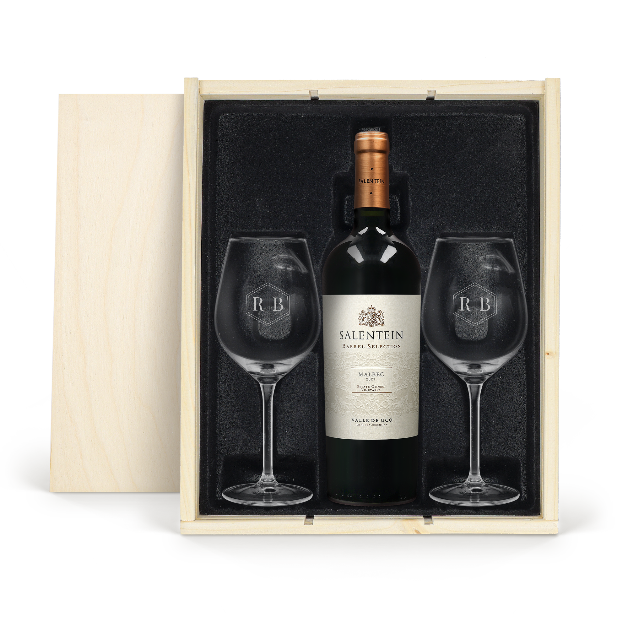 Coffret à vin avec 2 verres gravés - Salentein Malbec