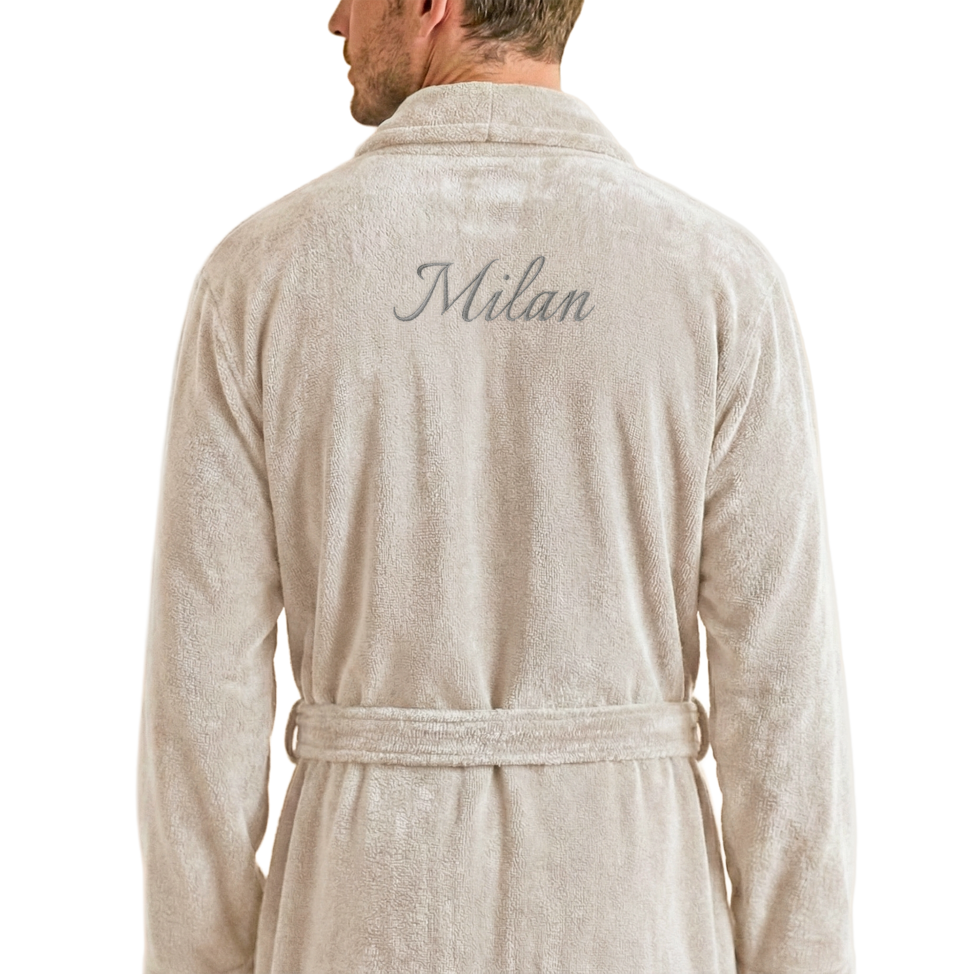 Herren-Frottee-Bademantel - Mit Namen - Beige - S/M