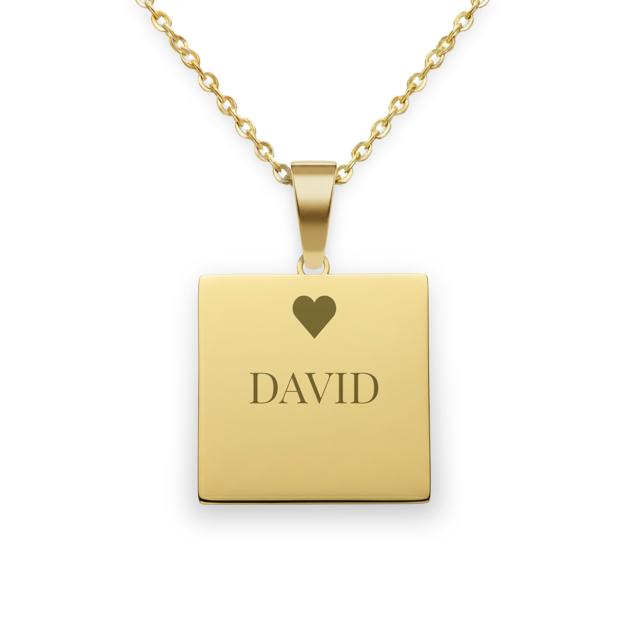 Necklace square pendant with text - Gold