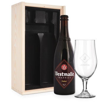 Conjunto de oferta de cerveja com vidro gravado - Westmalle Dubbel