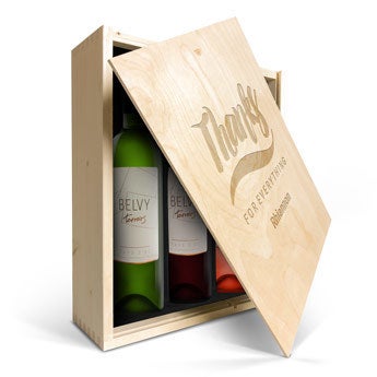 Pack gravado caixa de vinho - Belvy - branco, rosa e vermelho