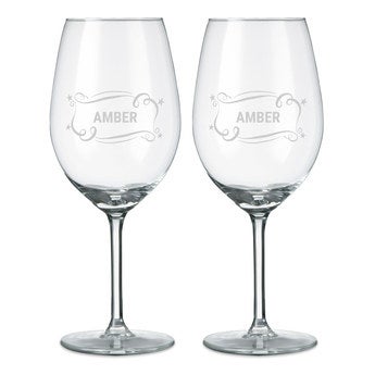 Rødvinsglass med gravering - 2 stykk