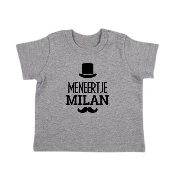 Baby shirt bedrukken - Korte mouw - Grijs melange - 62/68