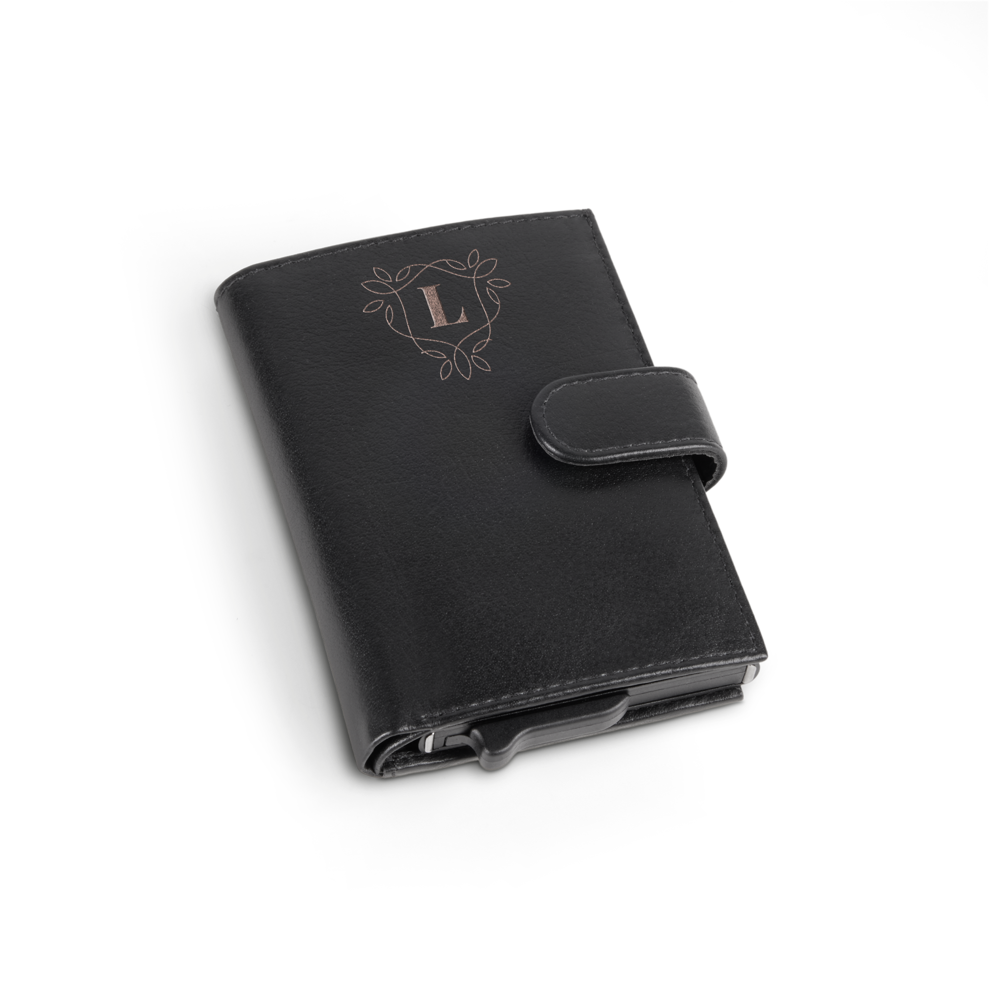 Personalised leather card holder - Black