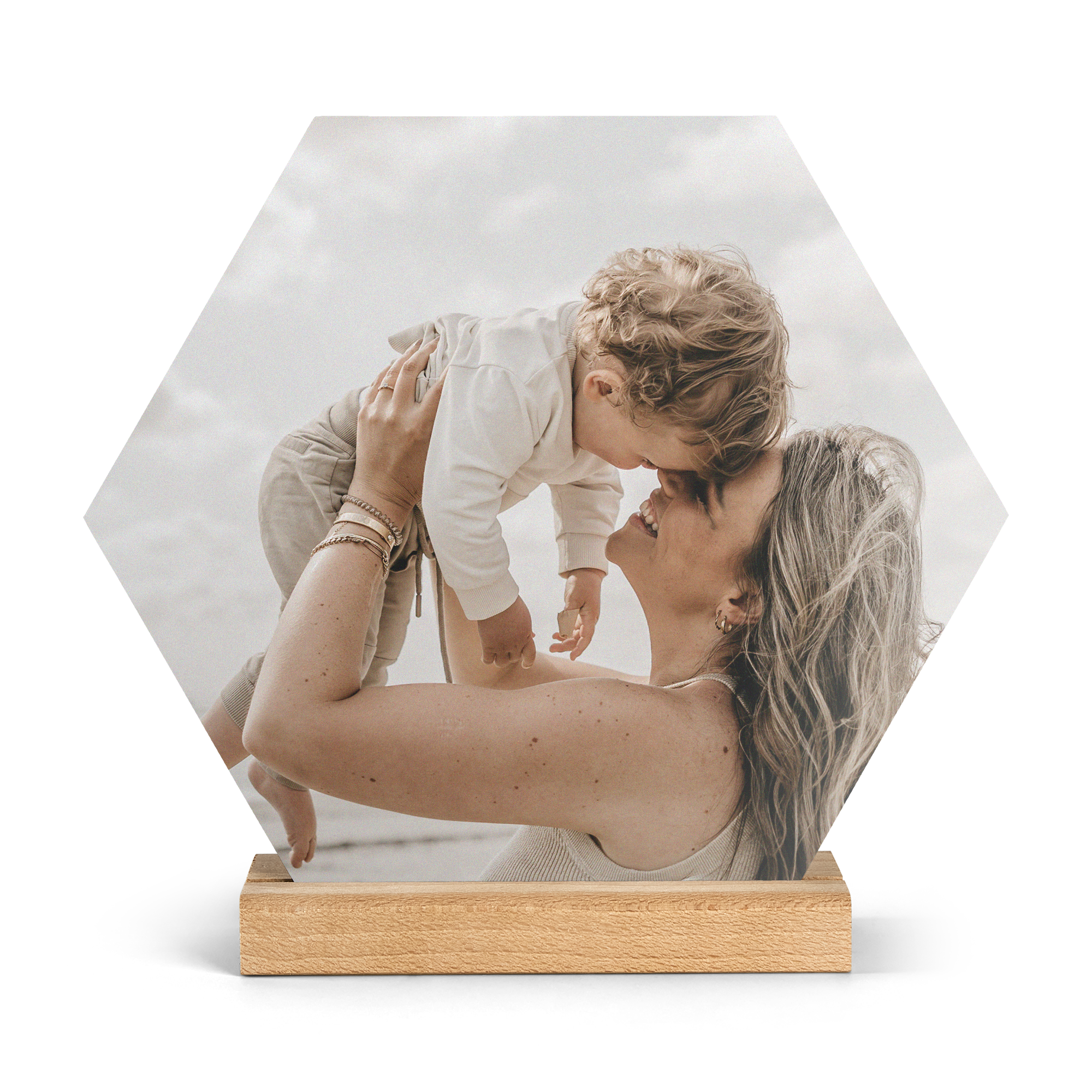 Personalisierte Fotokachel mit Holzständer - Forex - Hexagon