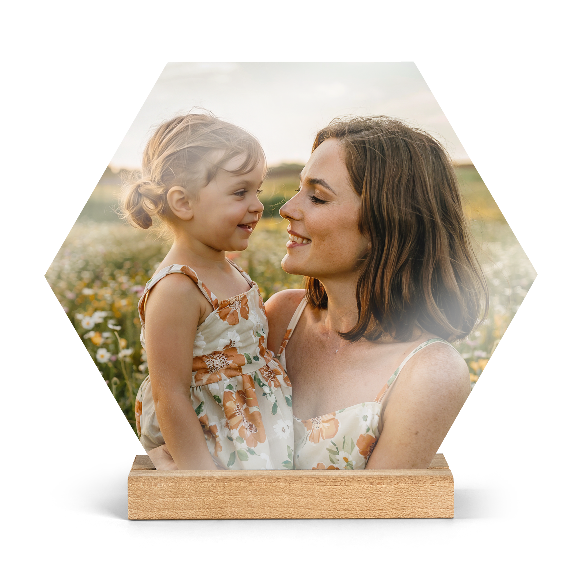 Printed Wooden Photo Tile with Stand - Hexagon