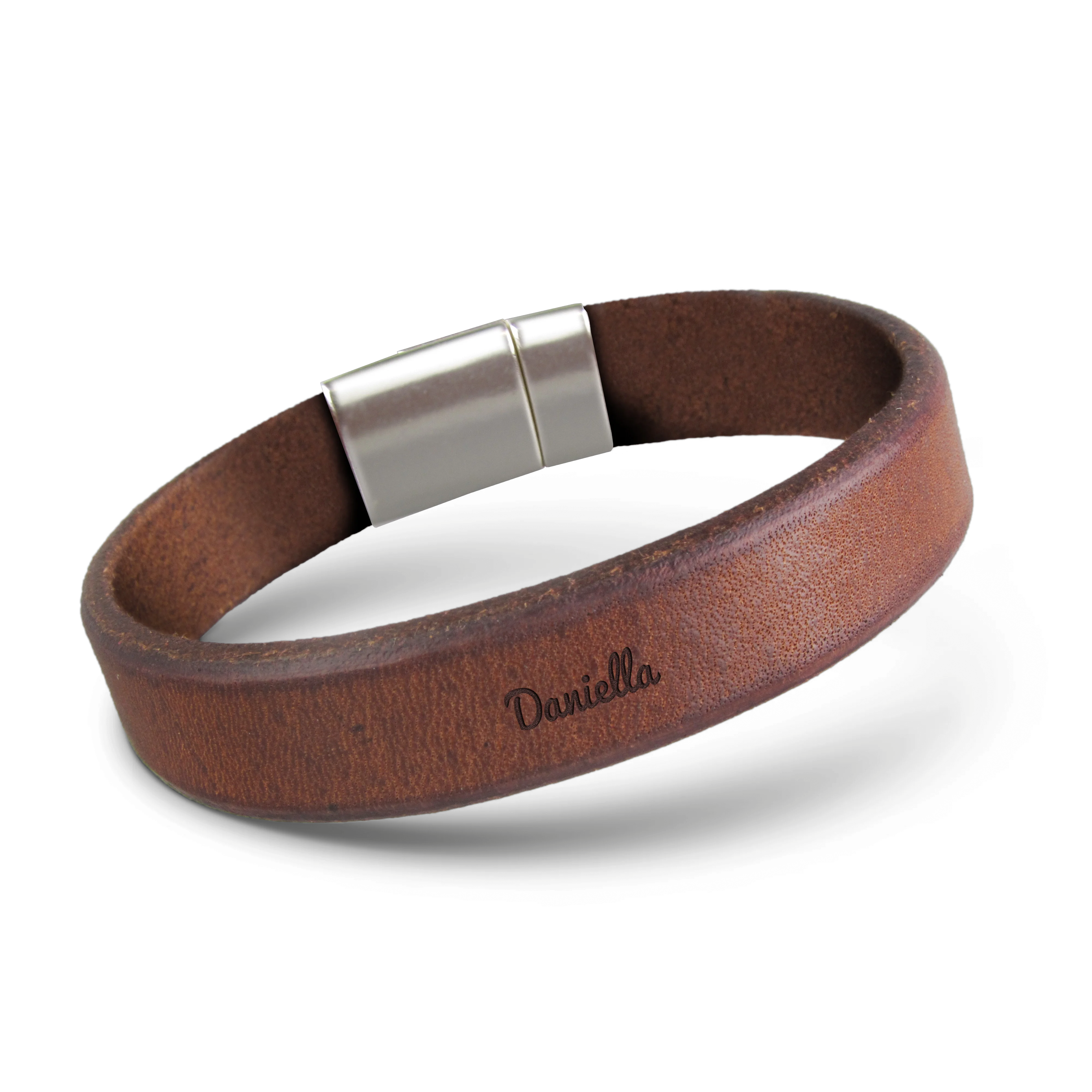 Luvigt graverat läderarmband för män - Brun - 21 cm