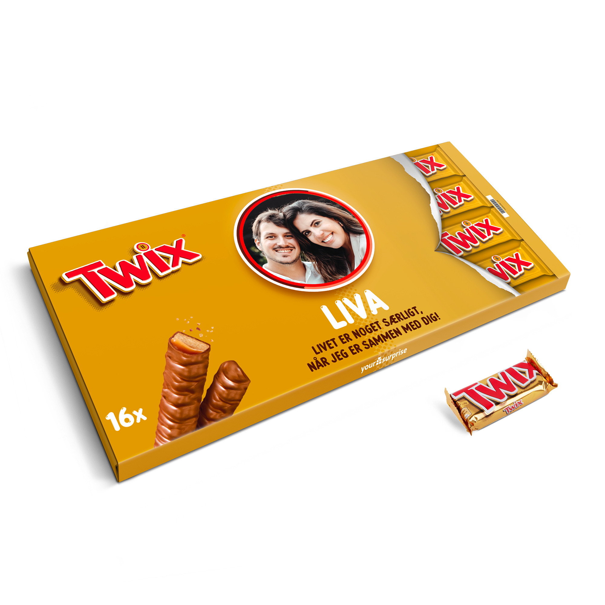 Mega Twix chokolade med navn og billede