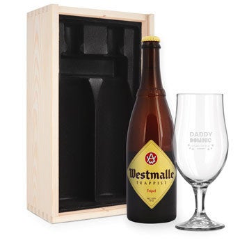 Set cadou bere cu sticlă gravată - Westmalle Tripple