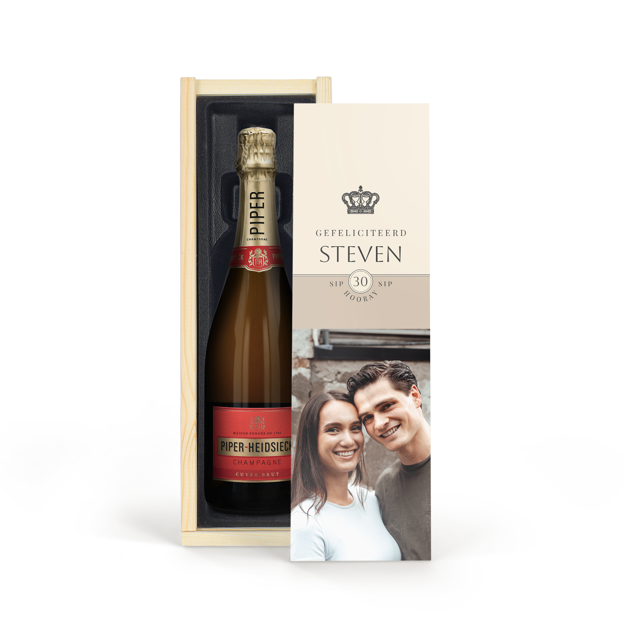 Personalizovaná dárková sada šampaňského - Piper Heidsieck Brut (750 ml) - Dřevěná krabice s gravírováním