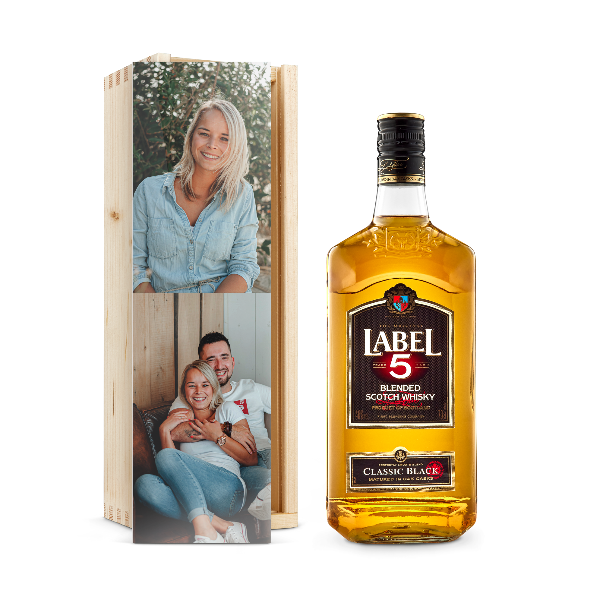 Label 5 whisky în cutie personalizată