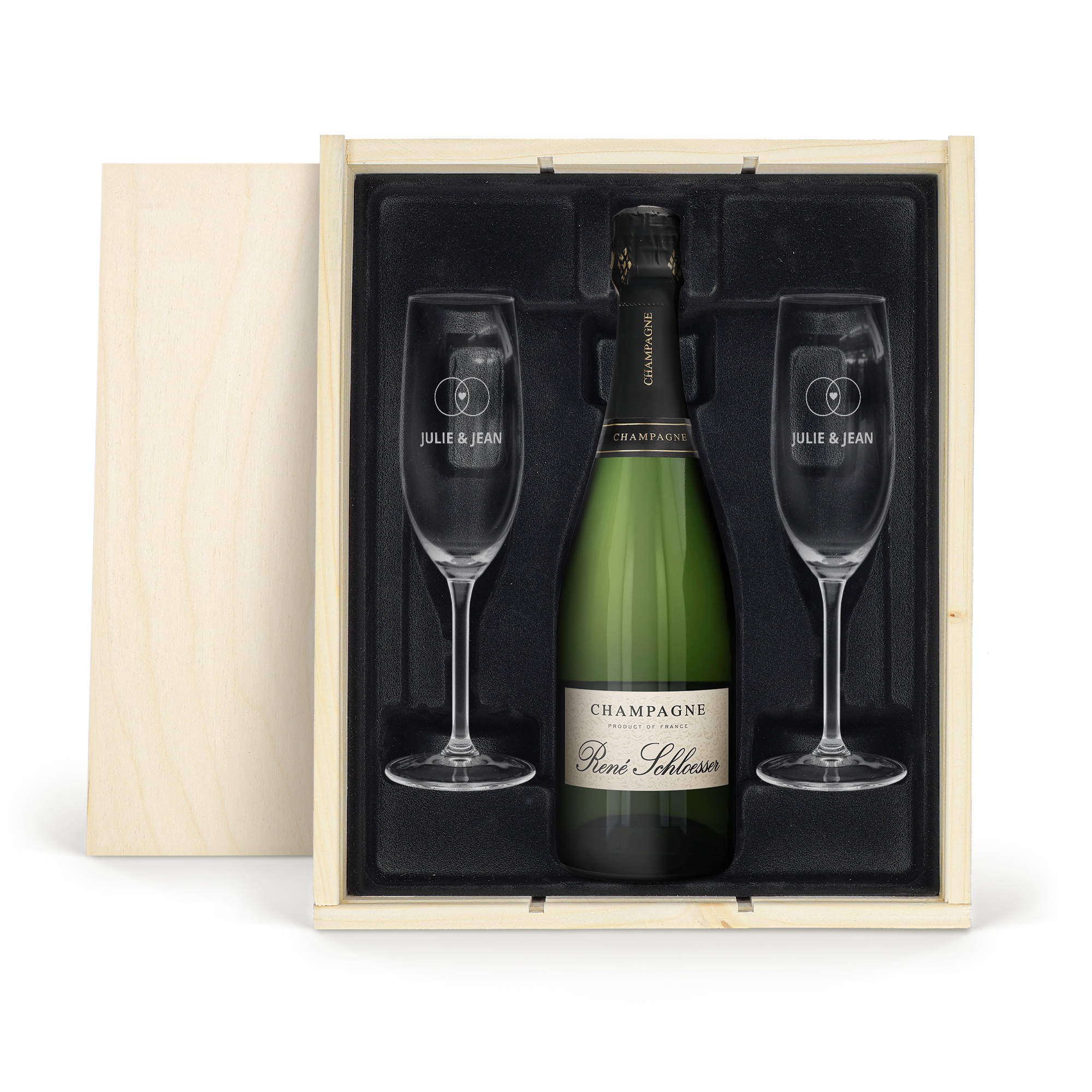 Coffret champagne personnalisé - Rene Schloesser - avec flûtes