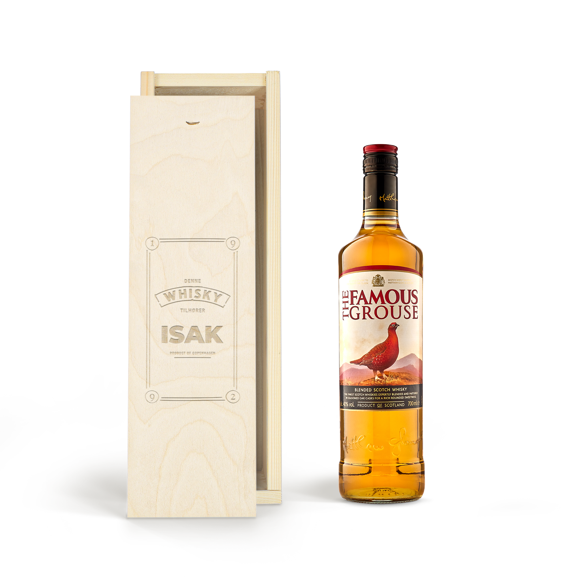 Whiskey i personlig trækasse - Famous Grouse