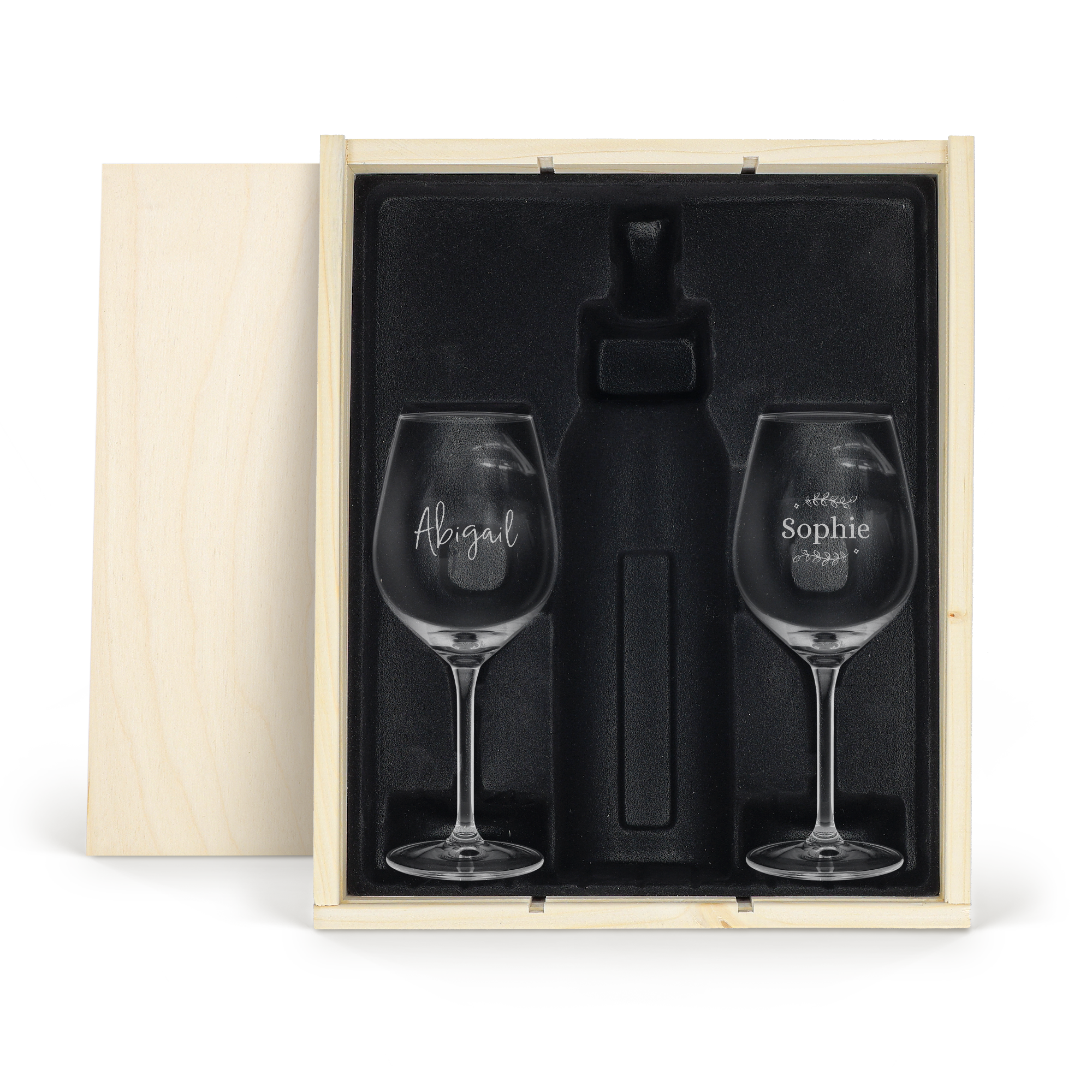 Wooden wine case with personalised wine glasses - Triple