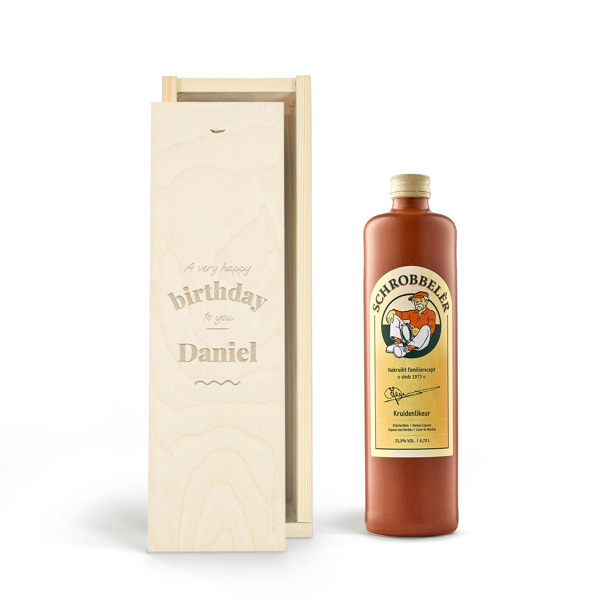 Personalised Schrobbelèr Liqueur Gift - Wooden Case