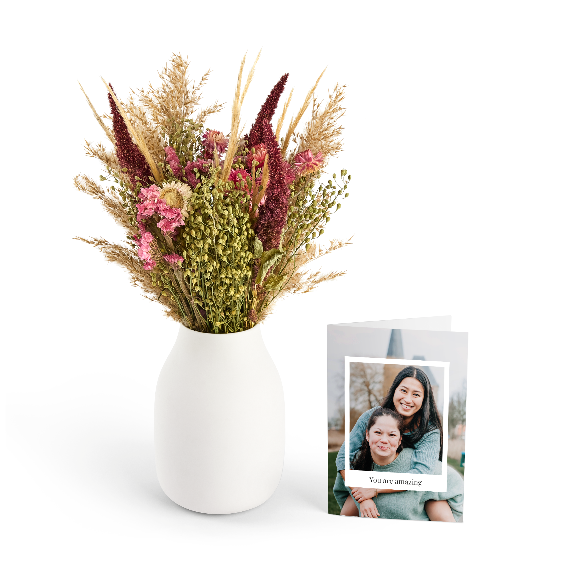 Dried flower bouquet with personalised card - Pink
