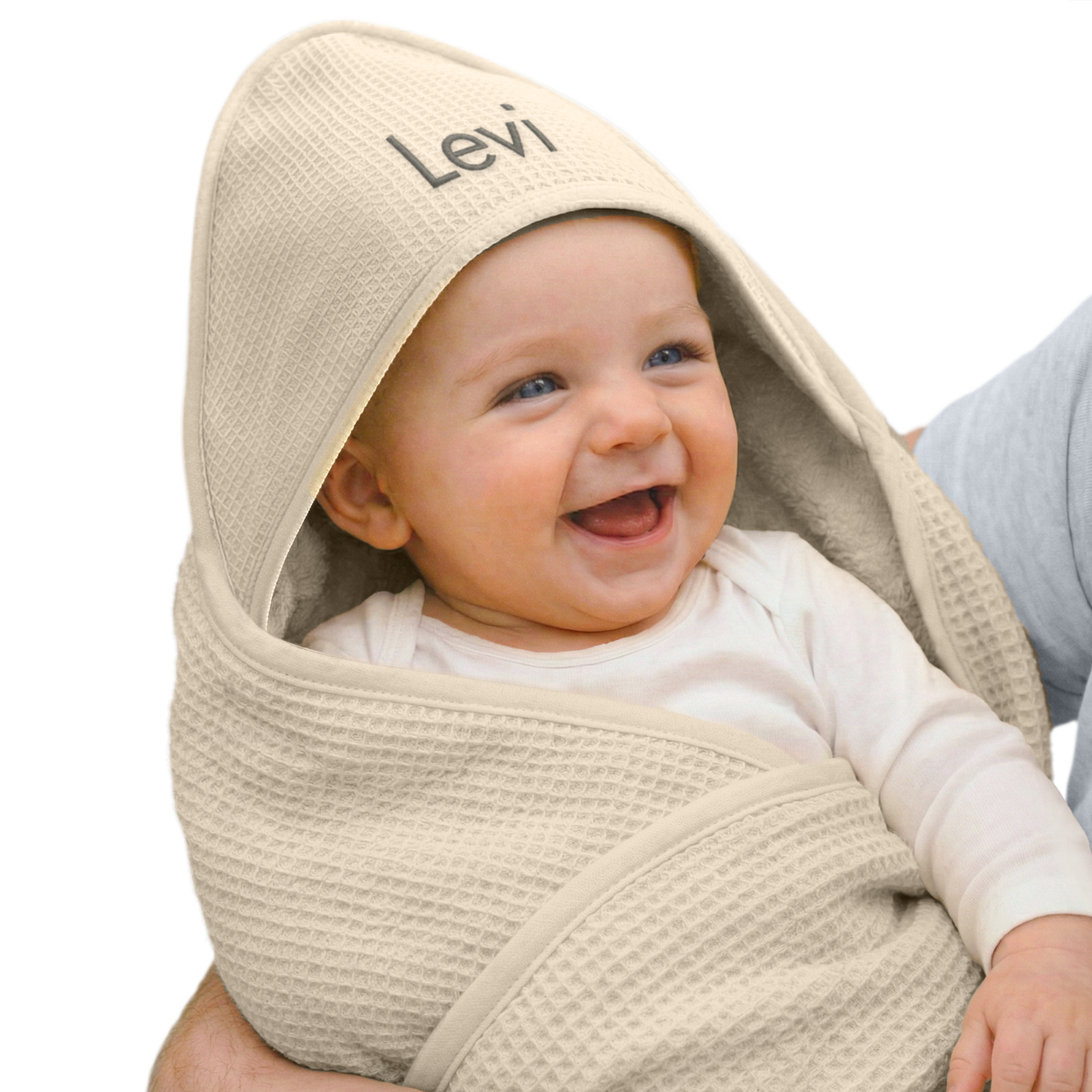Couverture Enveloppante bébé personnalisé - Beige - Tissu gaufré et polaire