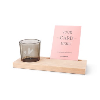 Wooden cardholder with personalised engraved candle holder