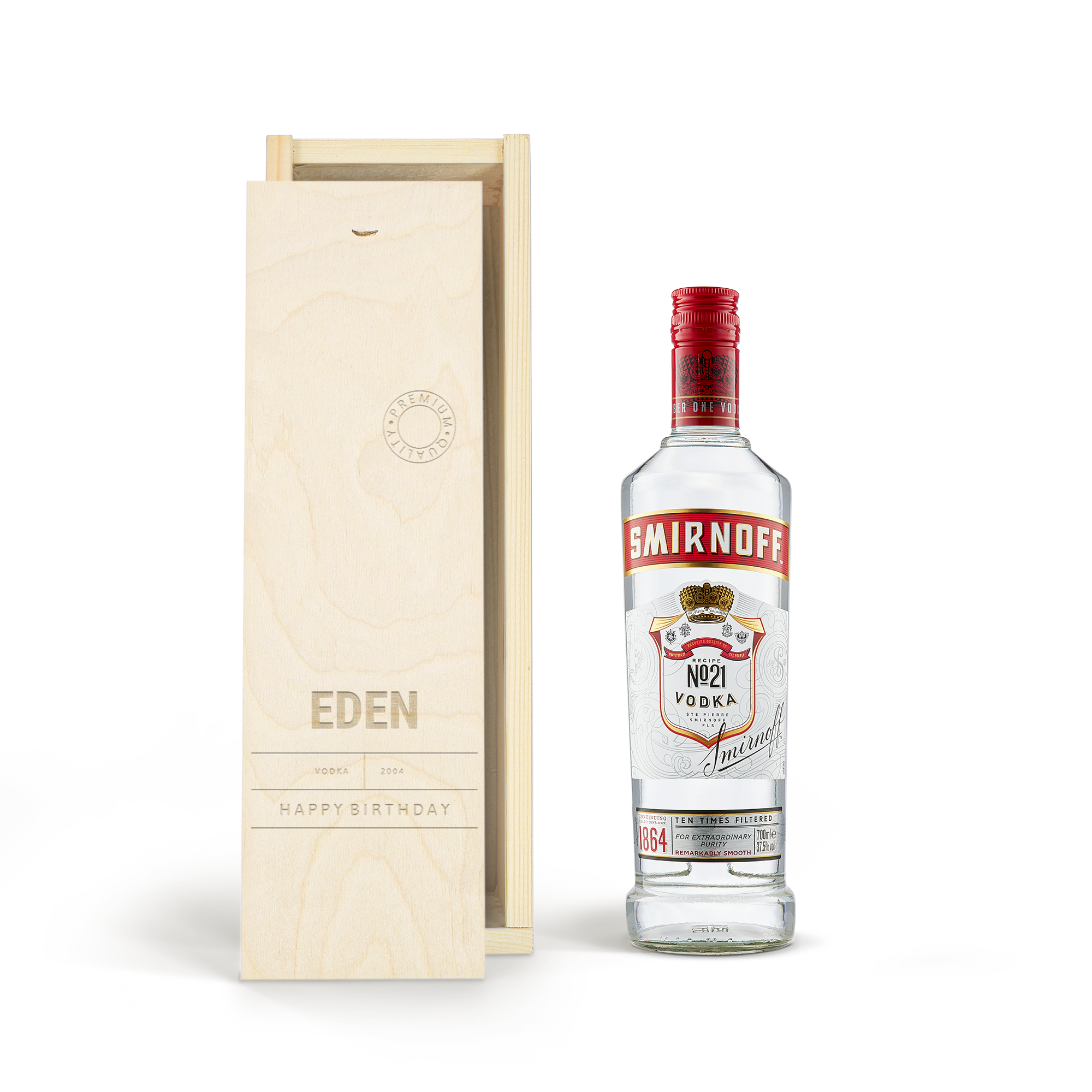 Personalised Vodka Gift - Smirnoff - Wooden Case