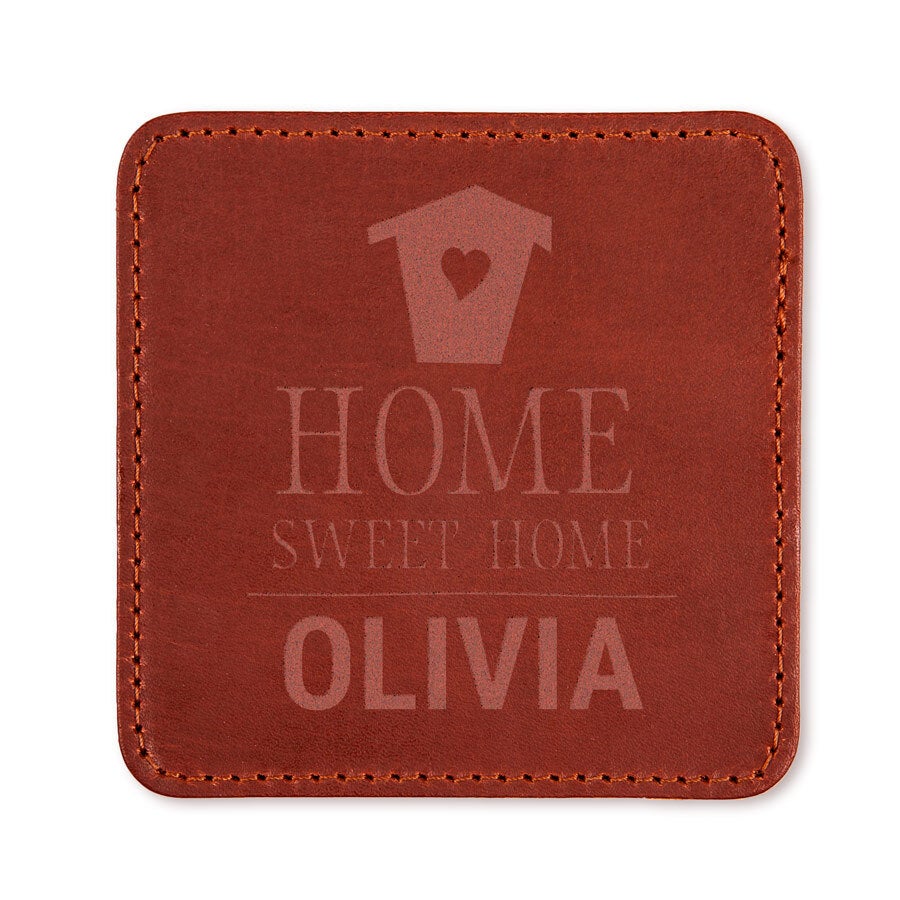 Engraved leather coaster - Brown - 1 pc
