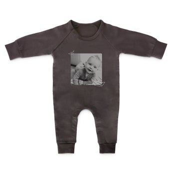 Babyplaysuit med tryk - Antracit - 50/56