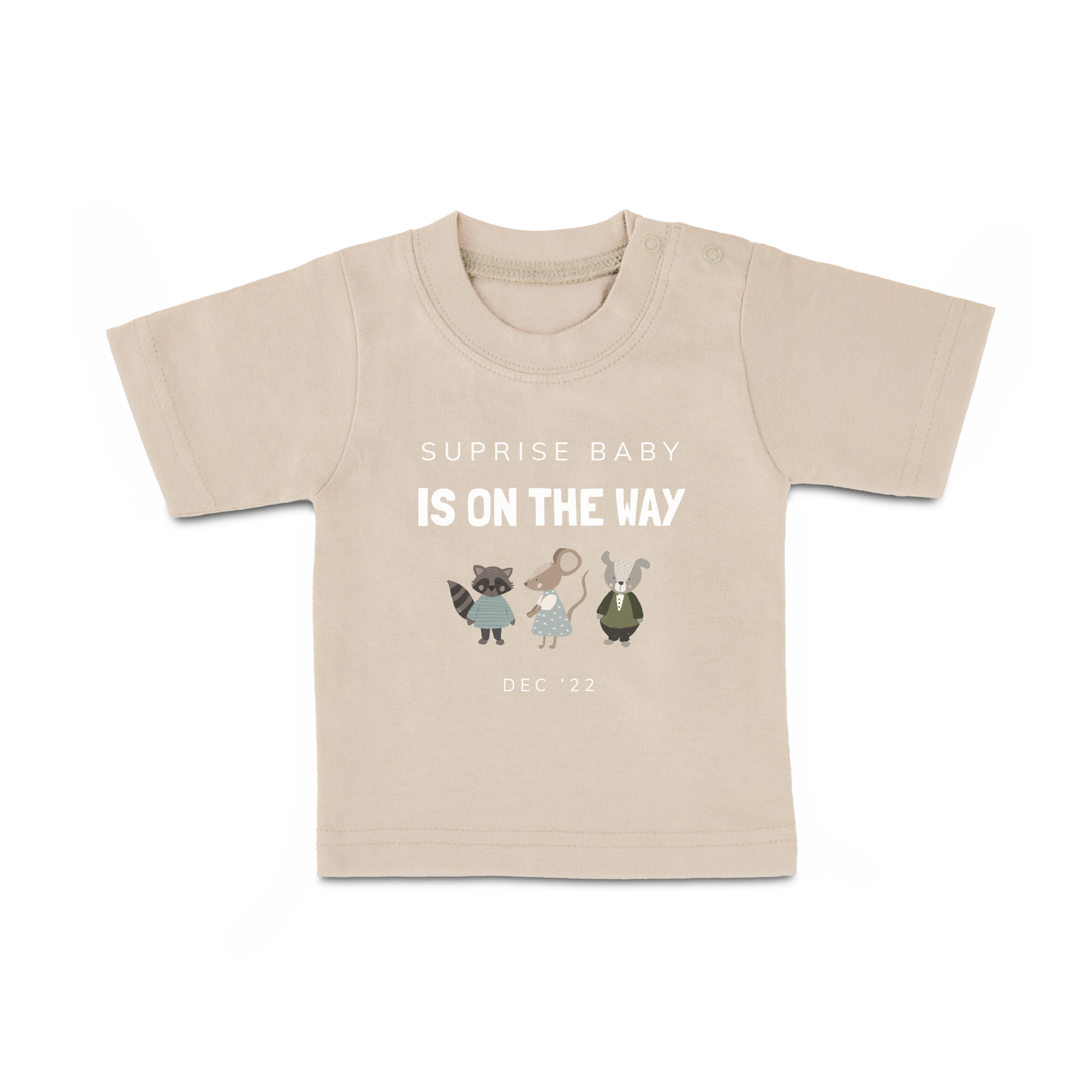 Baby T-Shirt - Printed - Short Sleeves - Beige - 50/56