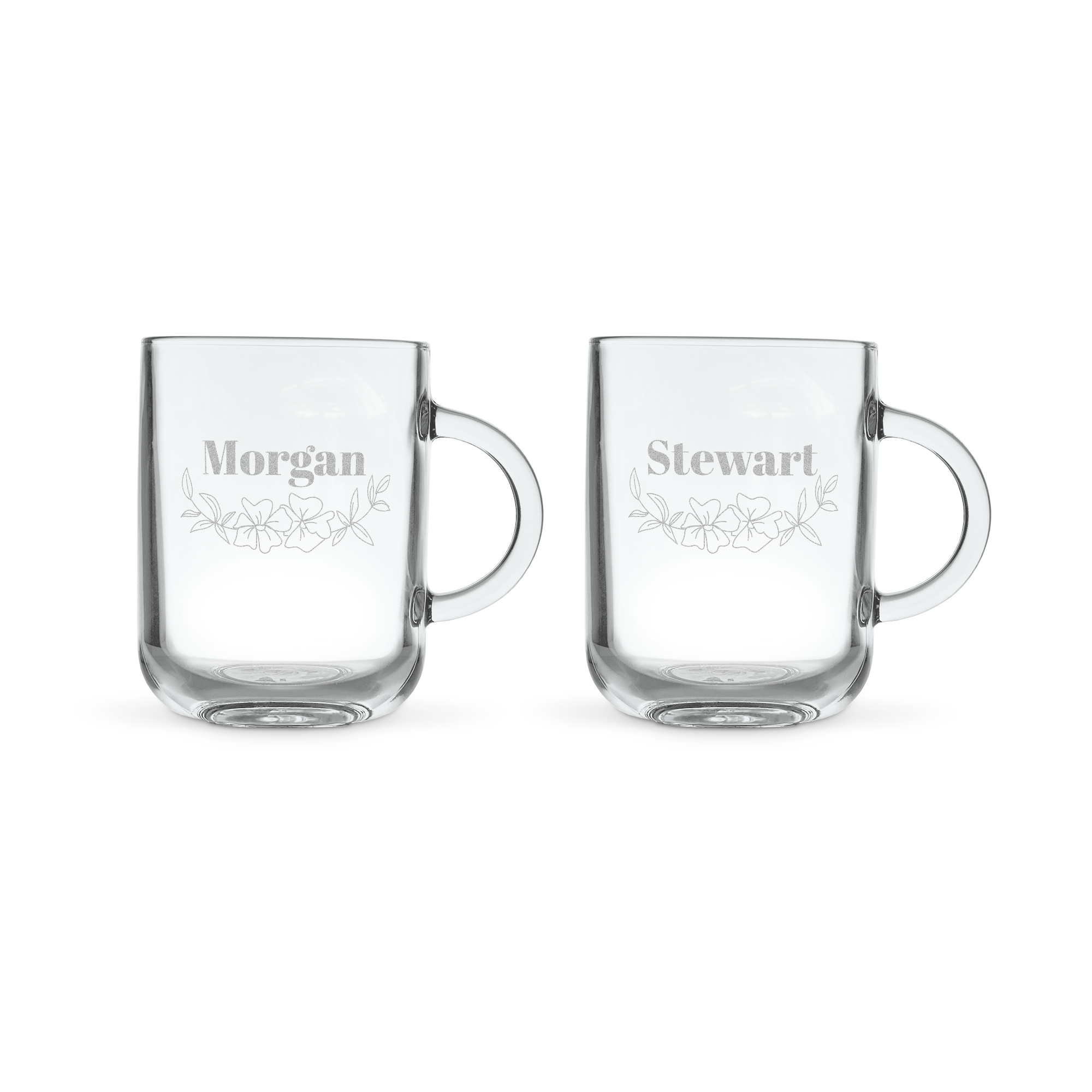 Personalised glass mug - Round - 2 pcs - Engraved