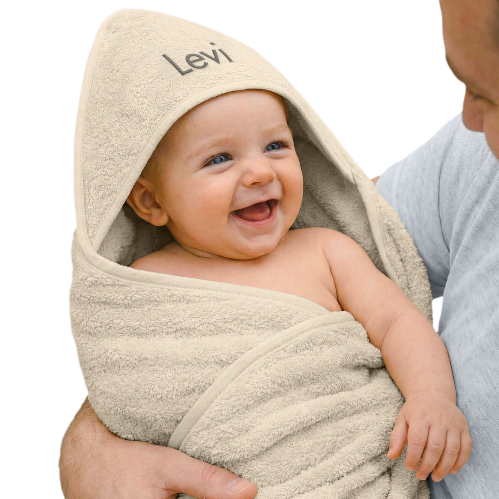 Cape de bain bébé personnalisé - Tissu éponge - Beige