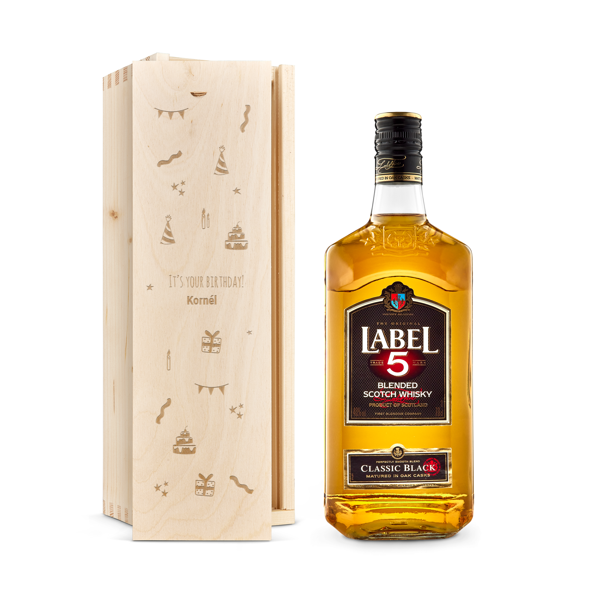 Label 5 whisky - Egyedi gravírozott dobozban