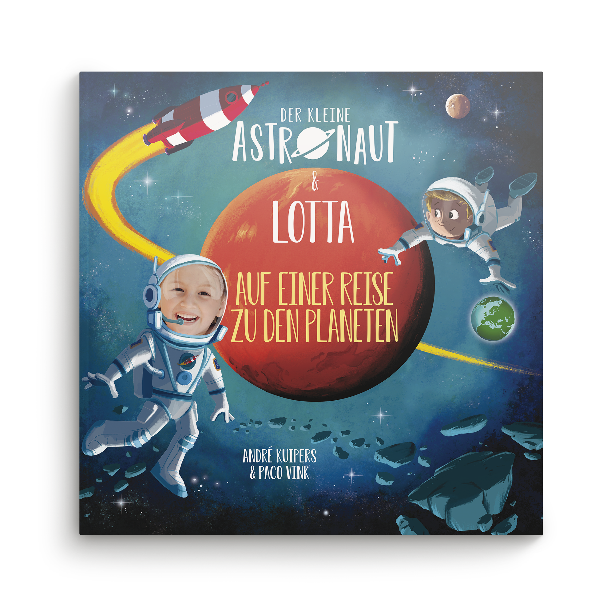 Der kleine Astronaut und Name auf einer Reise zu den Planeten – Hardcover XXL