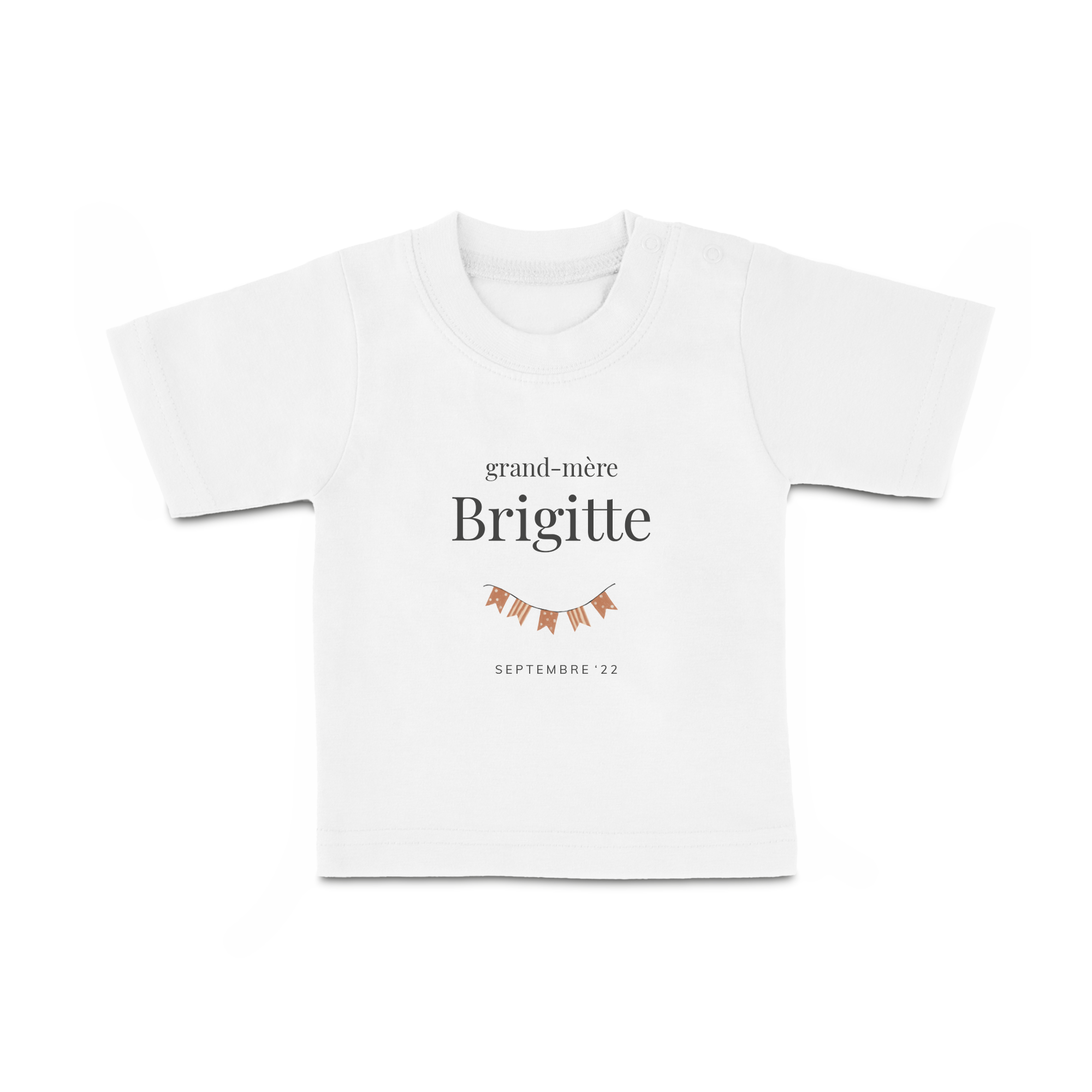 T-shirt bébé personnalisé - Manches courtes - Blanc - 62/68
