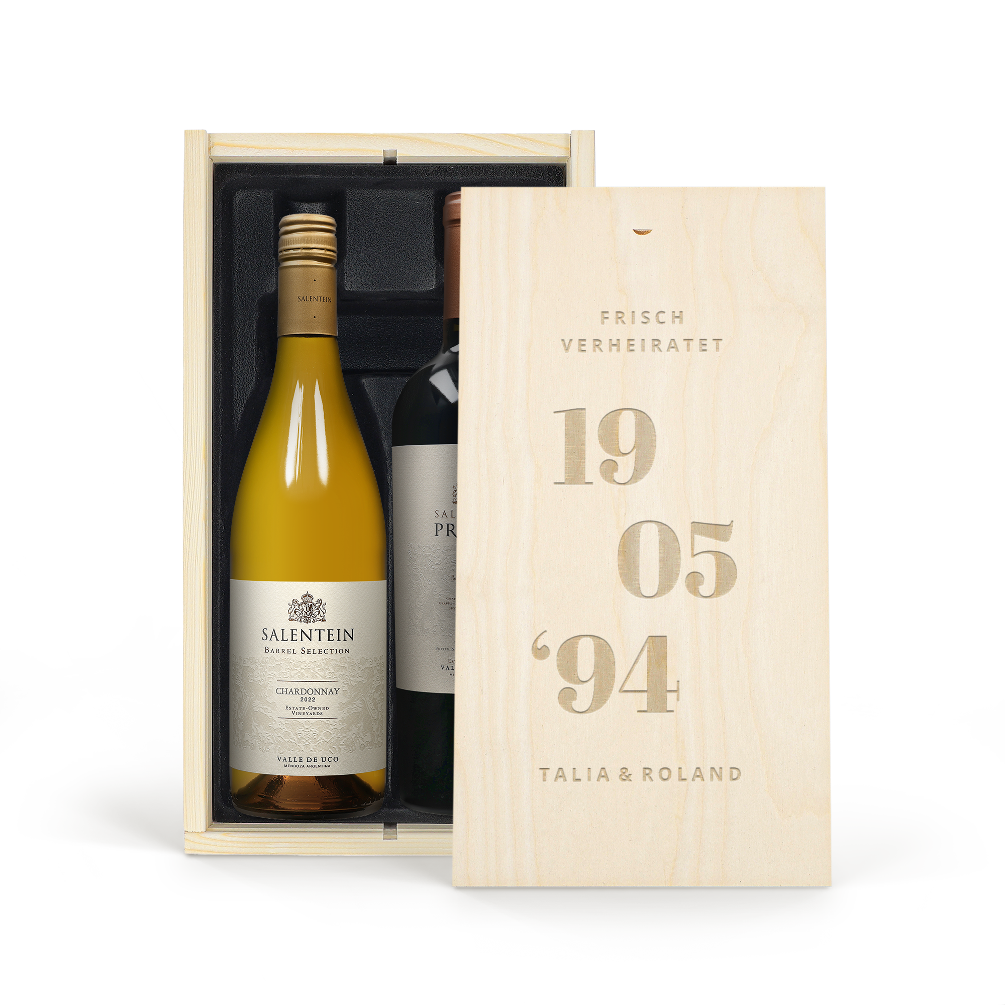 Wein Geschenkset - Salentein Pinot Noir & Chardonnay - Weinkiste mit Gravur