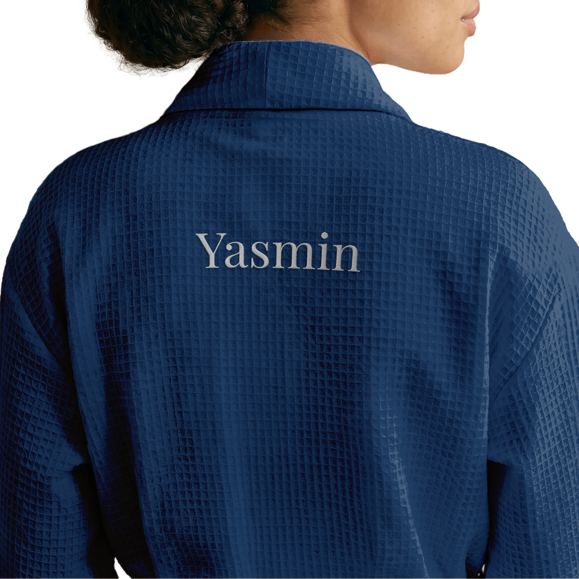 Personalised Waffle Robe Women - Embroidered - Blue - L/XL